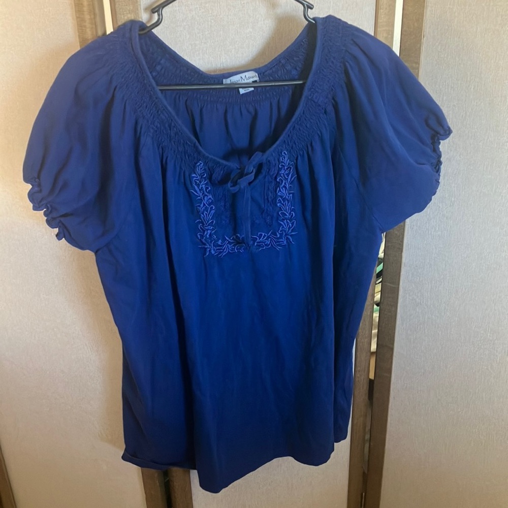 FINAL MARKDOWN Jason Maxwell Blue Smocked peasant blouse 2x